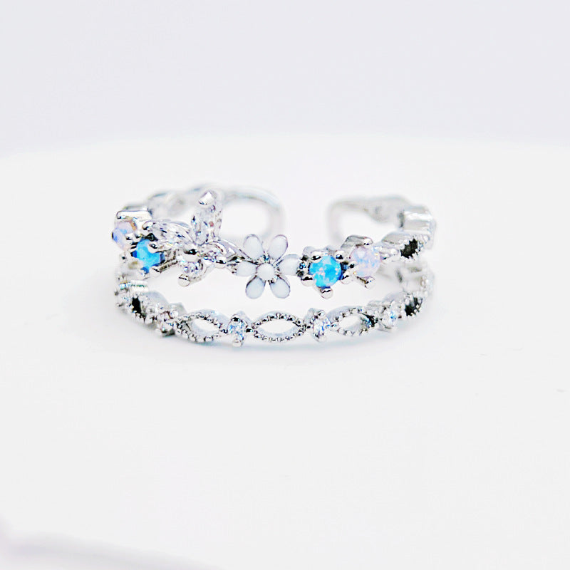 Wholesale Micro-inlaid Oil Drop Butterfly Small Flower Double-layer Hollow Open Rings ACC-RS-YXY019