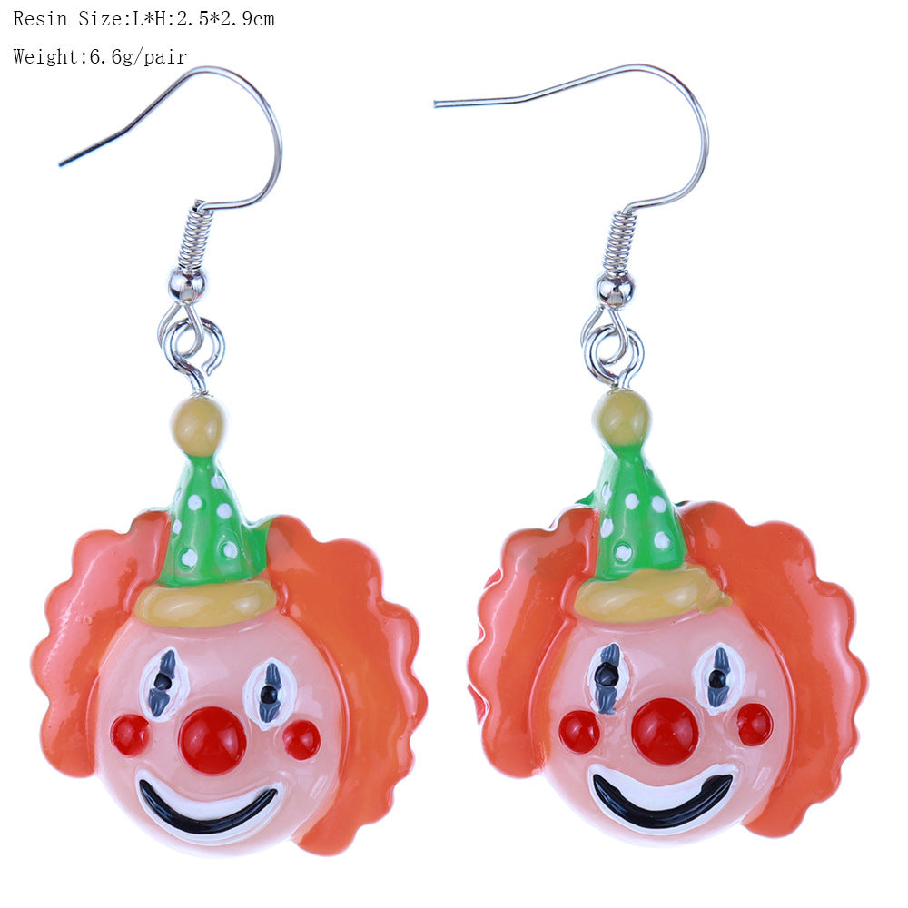 Wholesale fun cute funny cartoon circus clown earrings