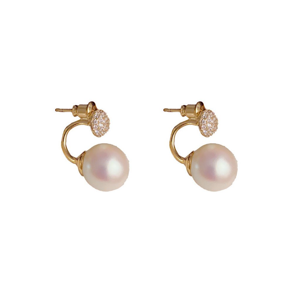 Wholesale  exquisite zircon pearl earrings  geometric light luxury design earrings