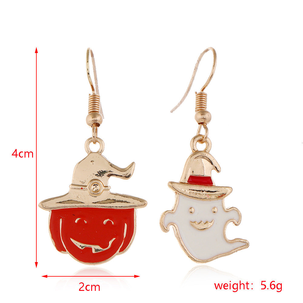Wholesale horror funny skull  pumpkin alloy oil drop earrings
