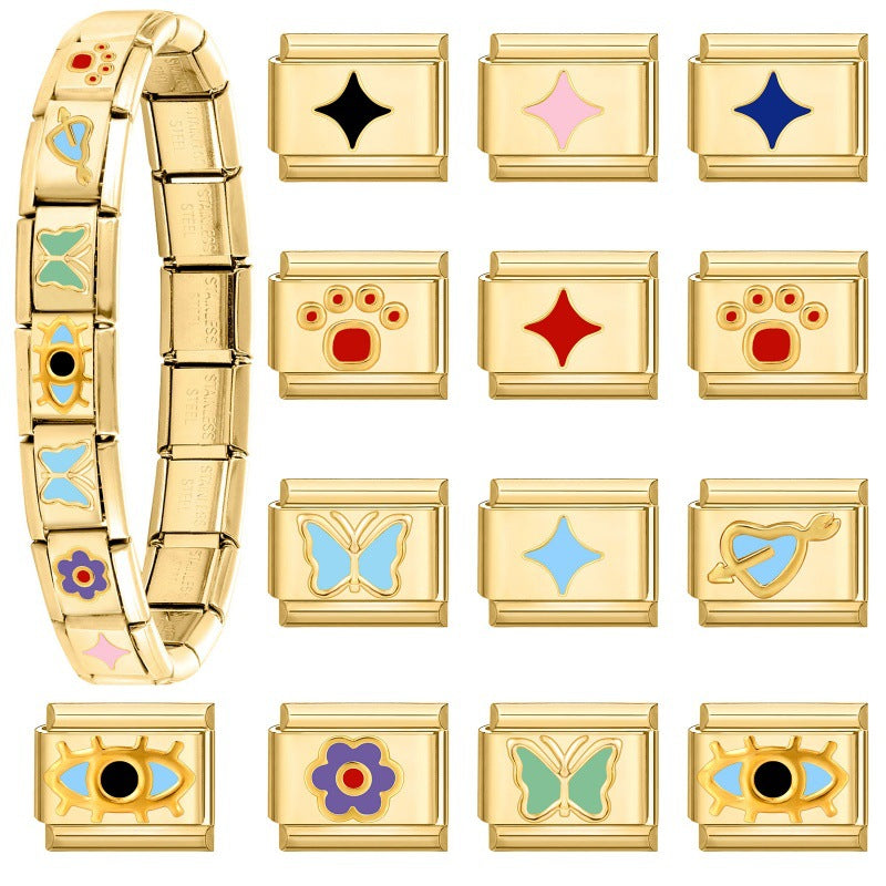 Wholesale Italian Charm Bracelet 9mm DIY Splicing Gold Creative Pattern Stainless Steel Composable Bracelet