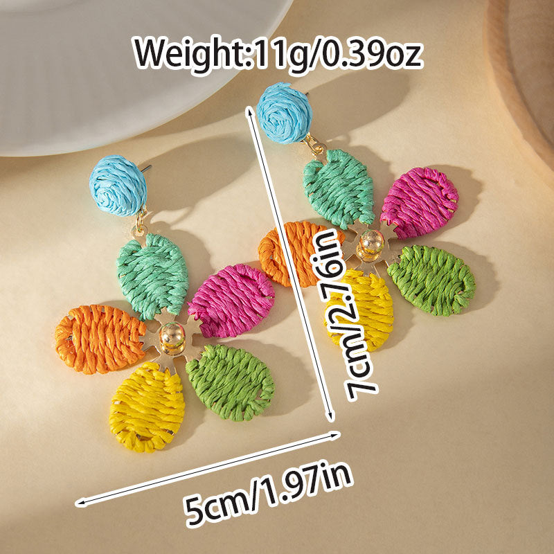 Wholesale Summer Vacation Colorful Woven Raffia Flower Earrings Women S Fashion Accessory Boutique Resale Gift
