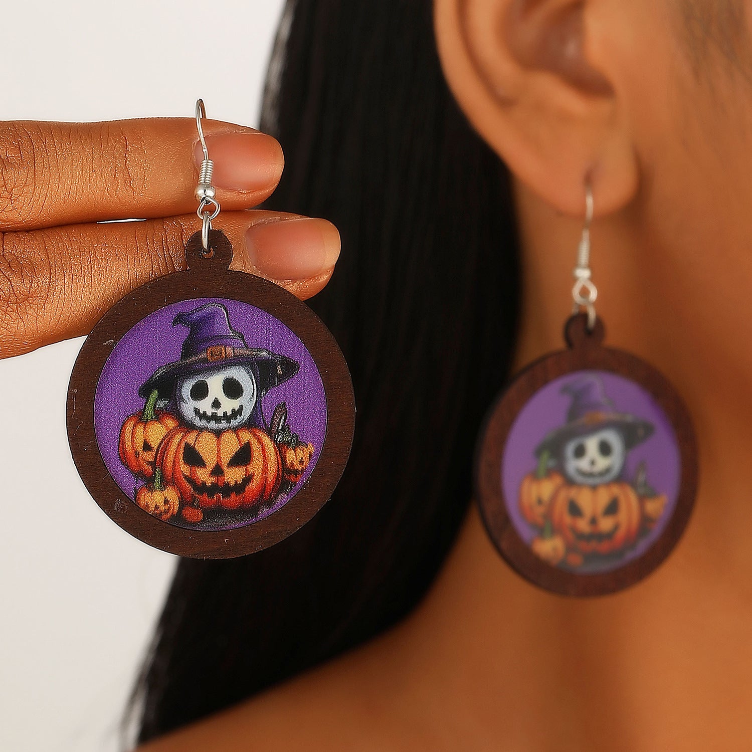Wholesale  Ghost Pumpkin Printed Wood Drop Earrings Fashion Accessory for Gift Boutique Resale