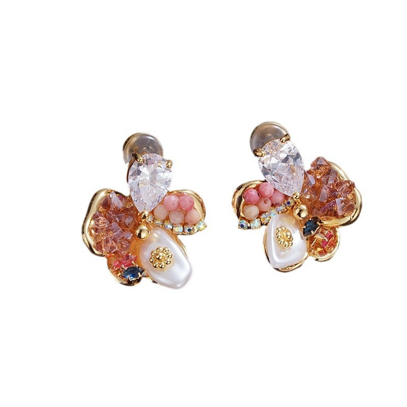 Wholesale  Freshwater Pearl Five-petal Flower Earrings