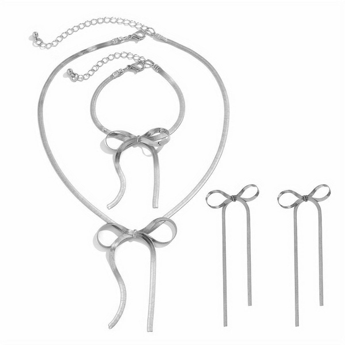 Wholesale Bow Titanium Steel Ribbon Earrings Bracelet Necklaces ACC-NE-Qiyun001