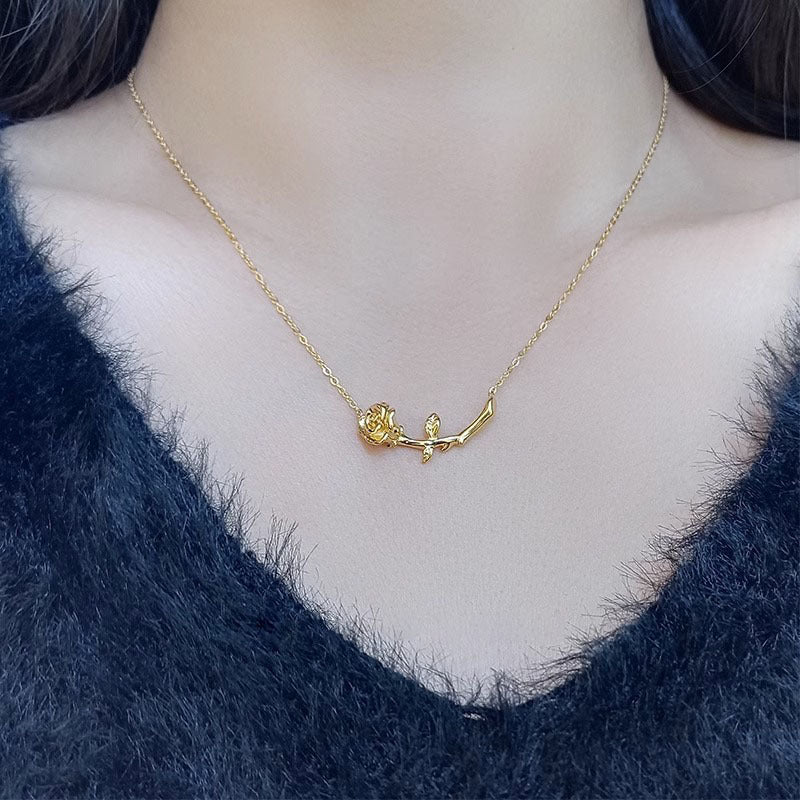 Wholesale  Titanium Steel 3D Three-dimensional Rose Necklace