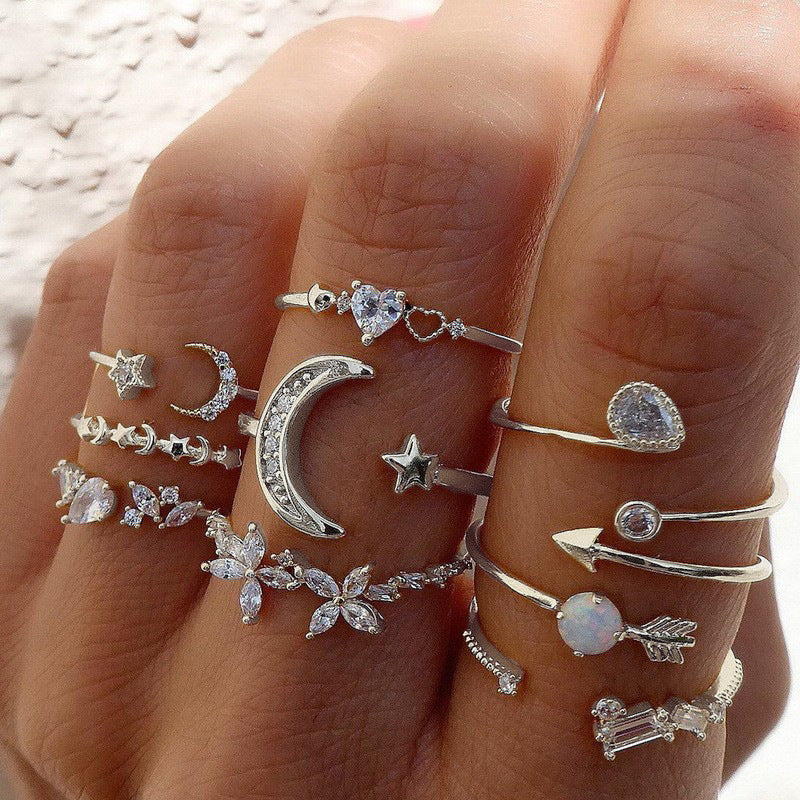 Wholesale Star,  Moon,  Heart,  Leaf,  Geometric 10-Piece Ring Set