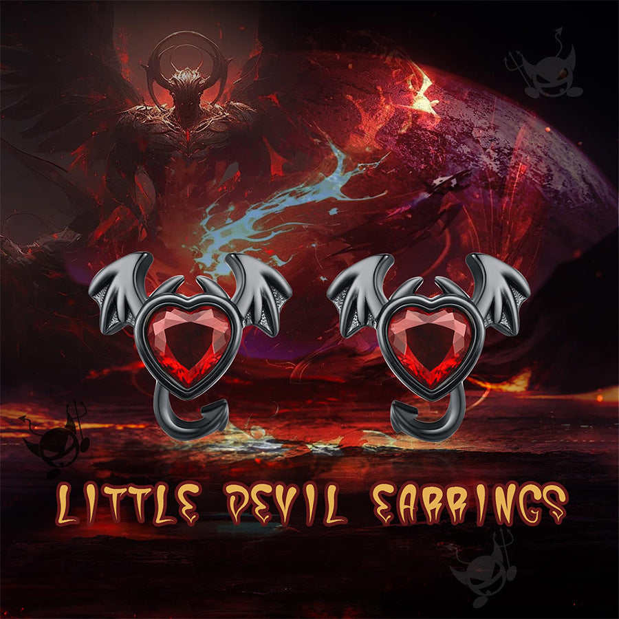 Wholesale Halloween exaggerated little devil red heart earrings