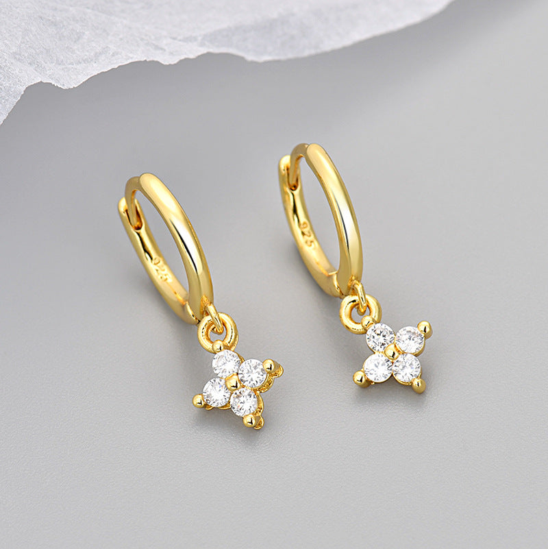 Wholesale  diamond four-leaf flower earrings  geometric flower earrings