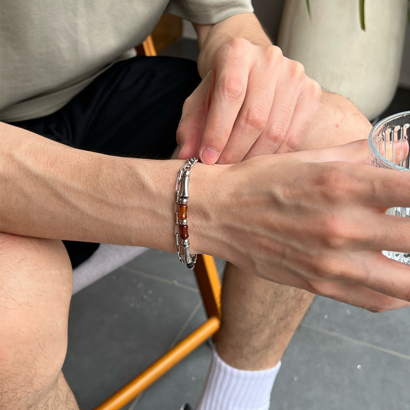 Wholesale  Red Agate Bracelet Men's Titanium Steel Street Bracelet