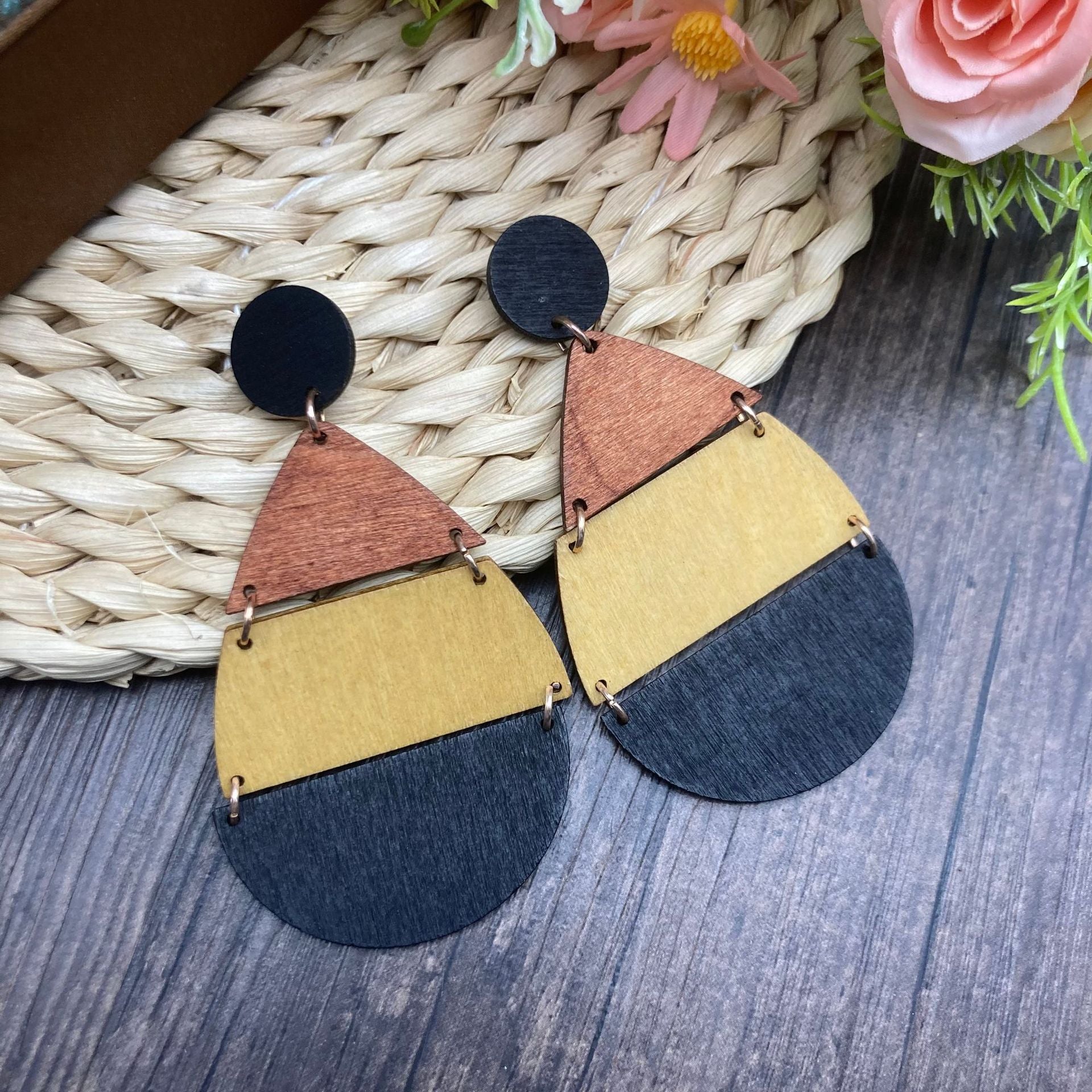 Wholesale Vintage Patchwork Wooden Earrings ACC-ES-FX026
