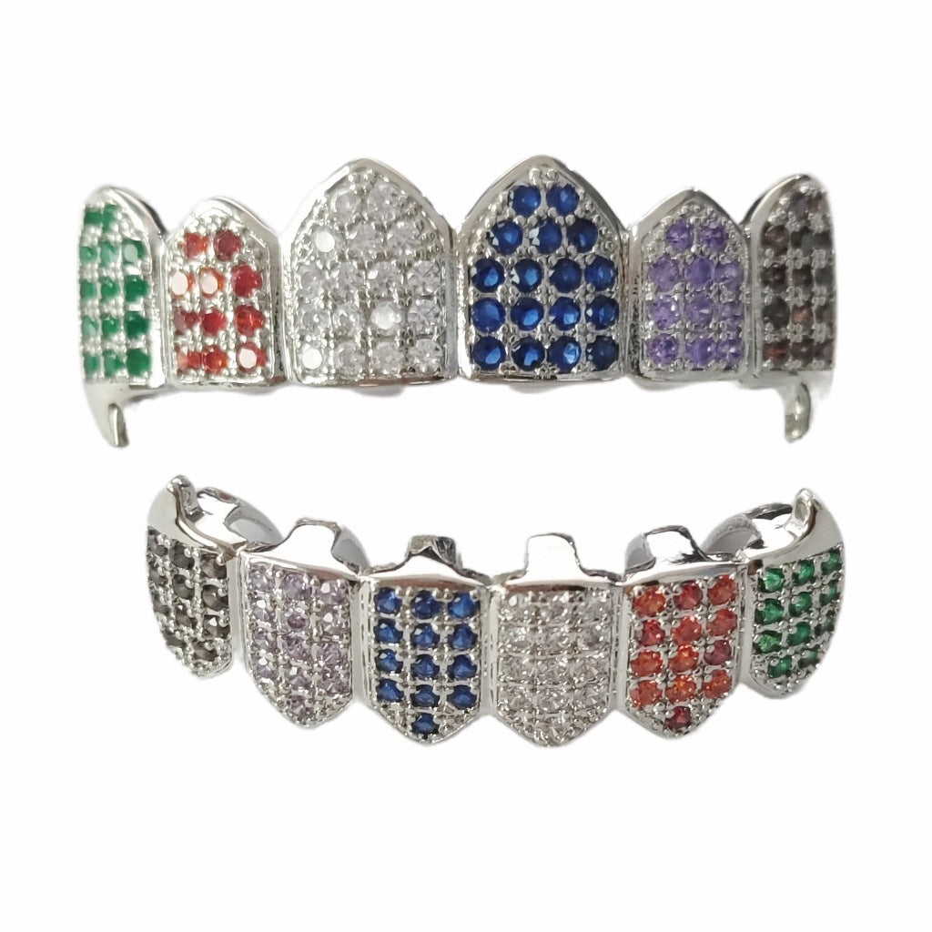 Wholesale Modern Hip-Hop Tooth Grills Gold Plated Alloy Colorful Zirconia Fashion Accessory for Resale