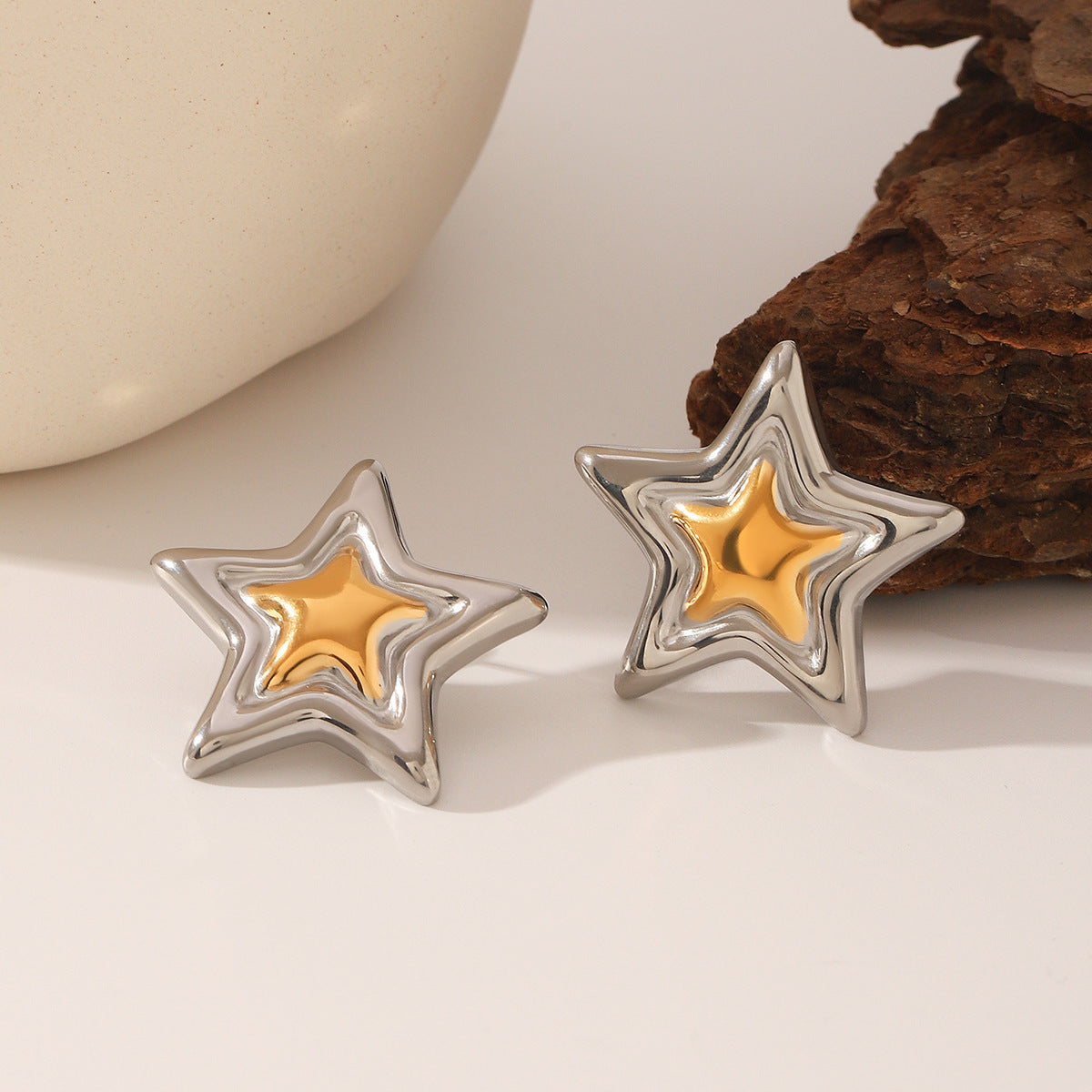Wholesale  Stainless steel gold and silver color matching five-pointed star earrings