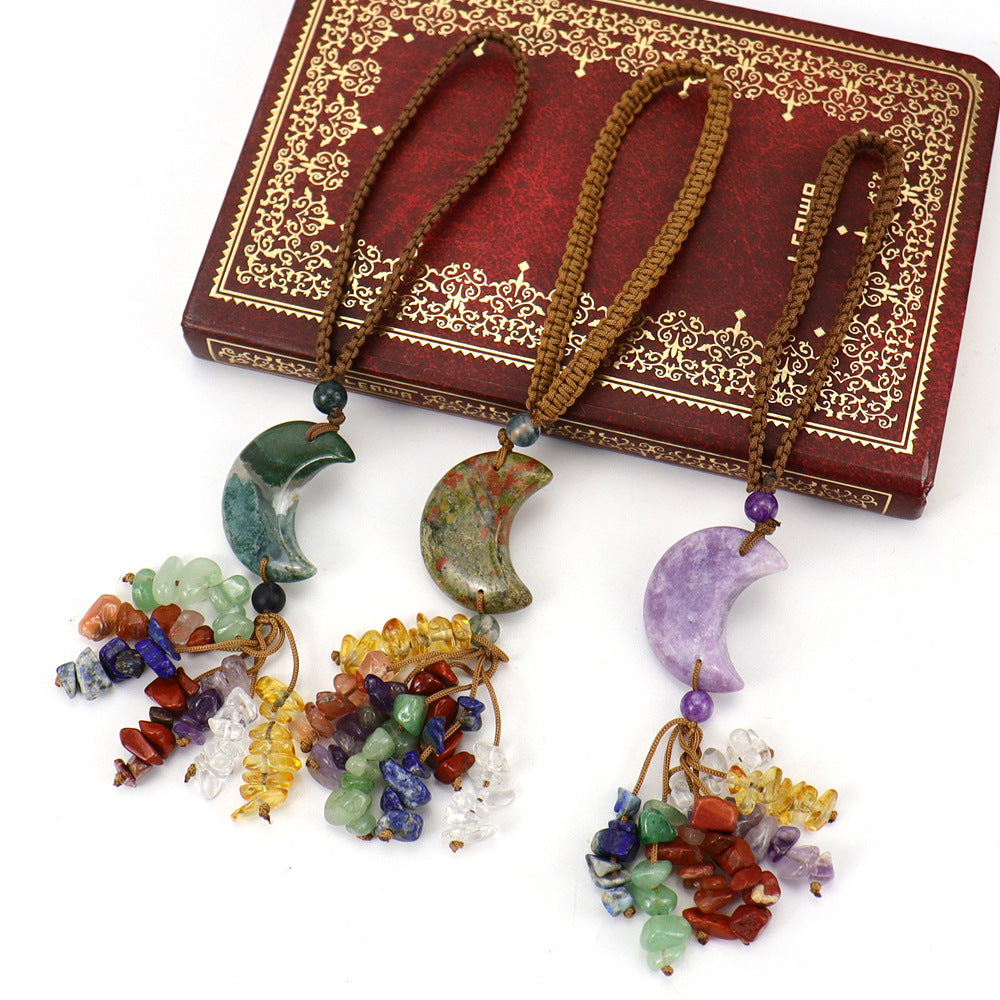 Wholesale  Natural Crystal Original Stone Moon Colorful Pendant Keychains