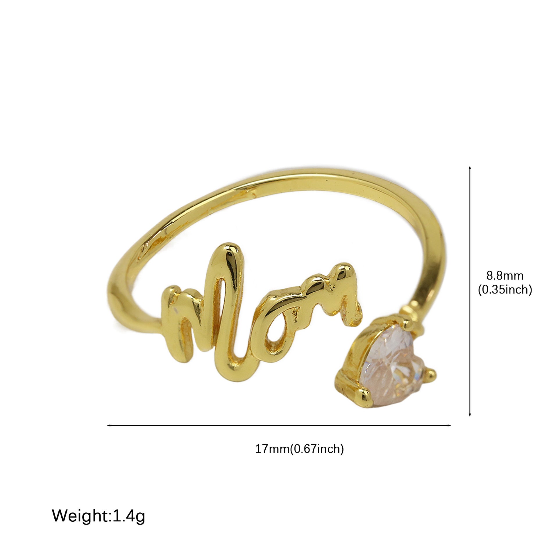 Wholesale  White Zirconium Red Heart Zircon Mother  Mother's Day Gift Opening Ladies Ring