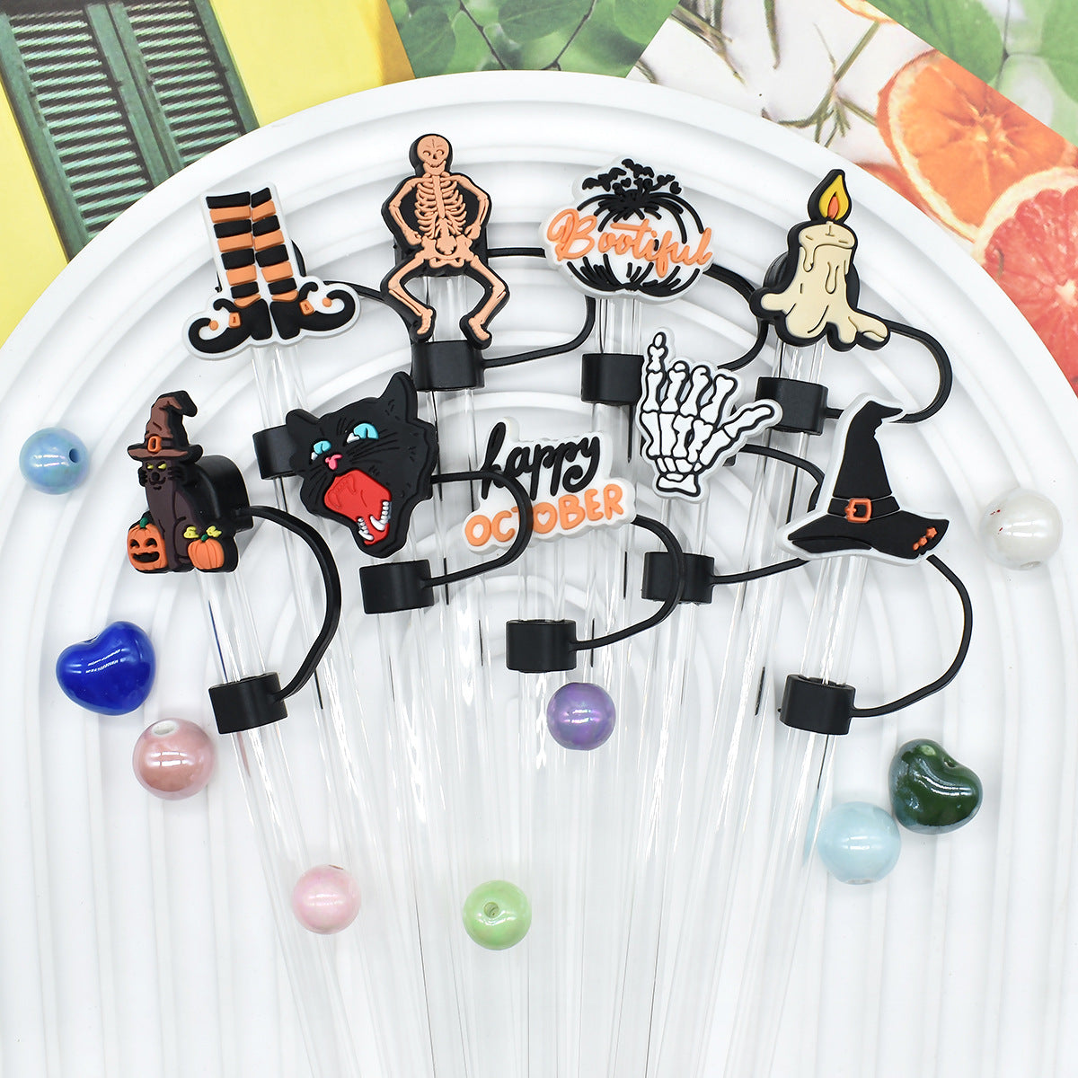 Wholesale Random 100pcs Halloween 10mm PVC Soft Straw Tube Cap ACC-SCR-RYY070