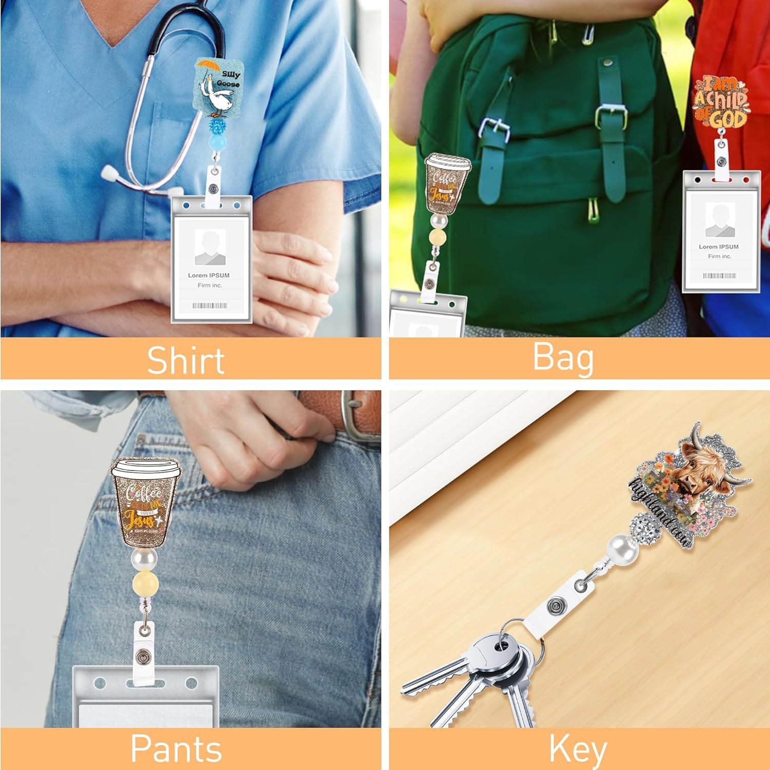 Wholesale 360° Rotatable Beaded Easy-pull Badge Reels Keychains ACC-KC-ChiHai022