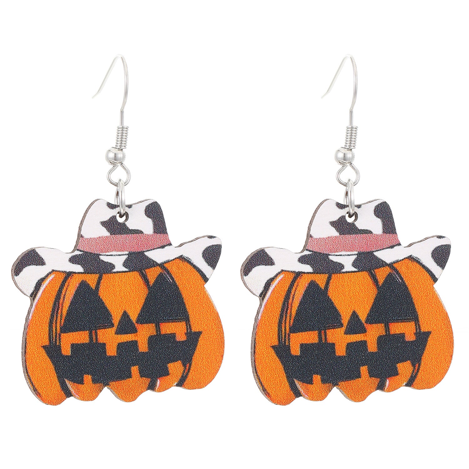 Wholesale  Gothic Western Wooden Pendant Earrings with Pumpkin Skull Print Jewelry Accessory for Resale