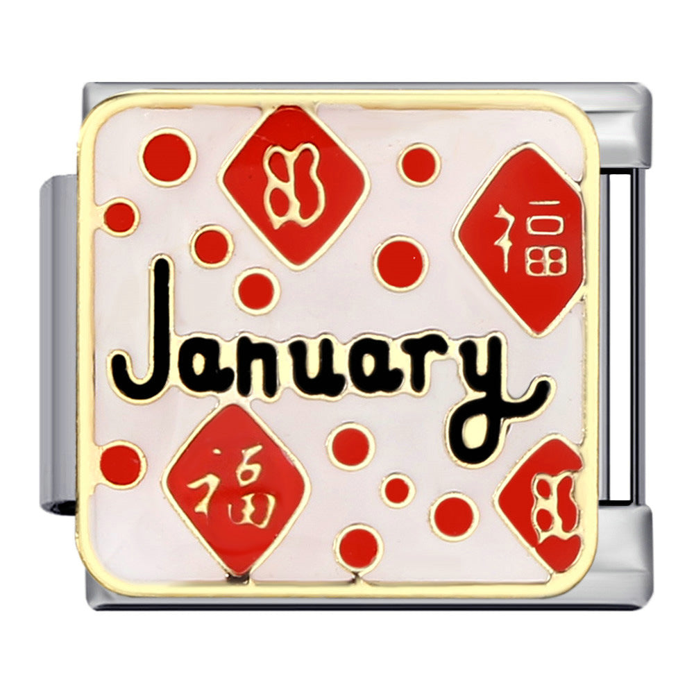 Wholesale Italian module bracelet titanium steel gold-plated welding pattern DIY Charms