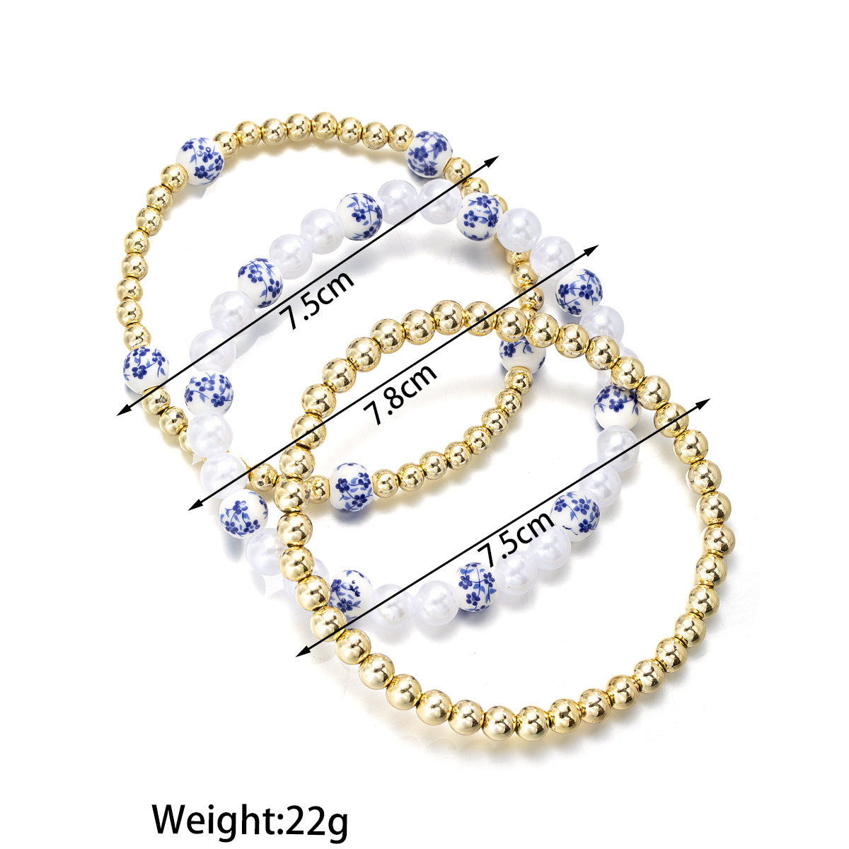Wholesale Blue and white ceramic beads imitation pearl beaded elastic anklet for women