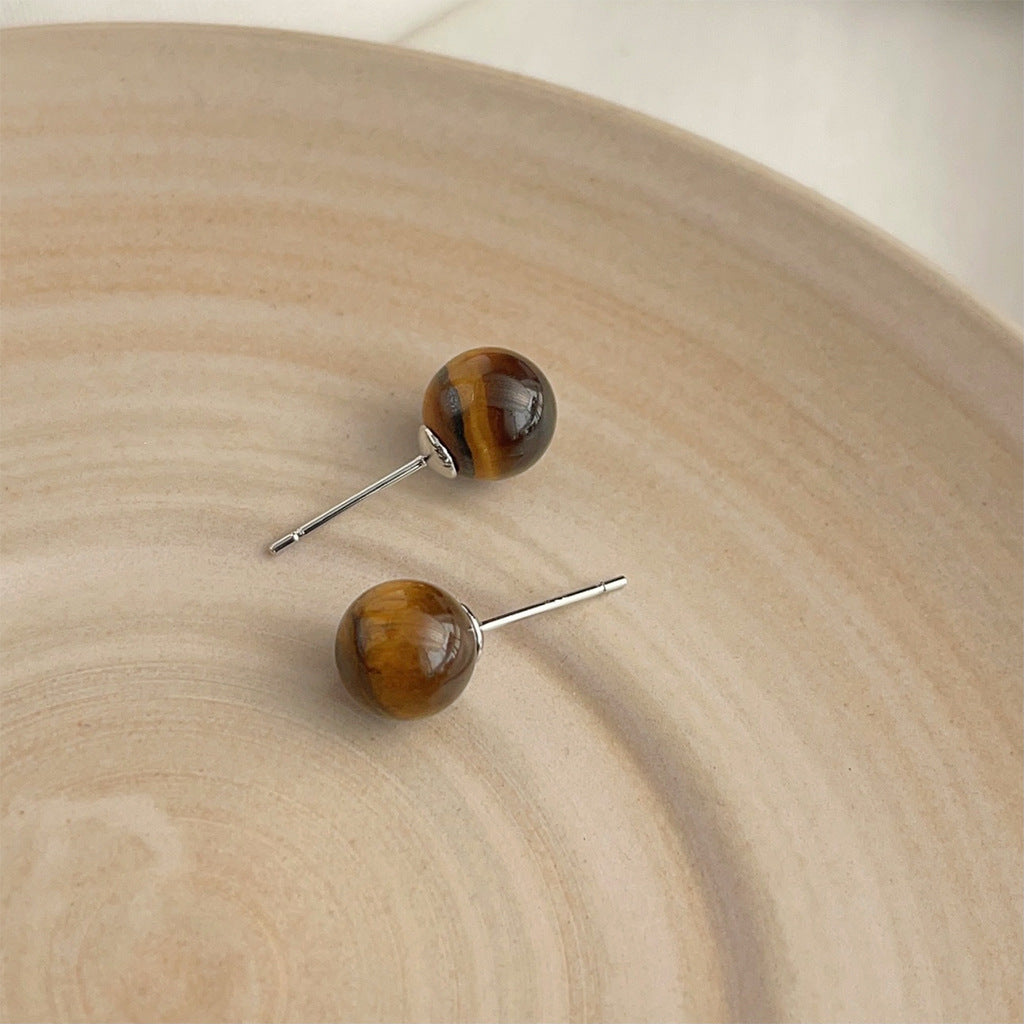 Wholesale Retro Maillard Tiger Eye stone earrings