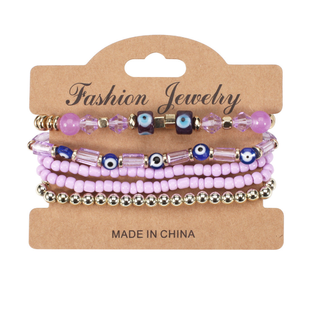 Wholesale Bohemian Eyes Pattern Rice Beads Multi-Layer Bracelet Layered Bracelet Set ACC-BT-XinY004