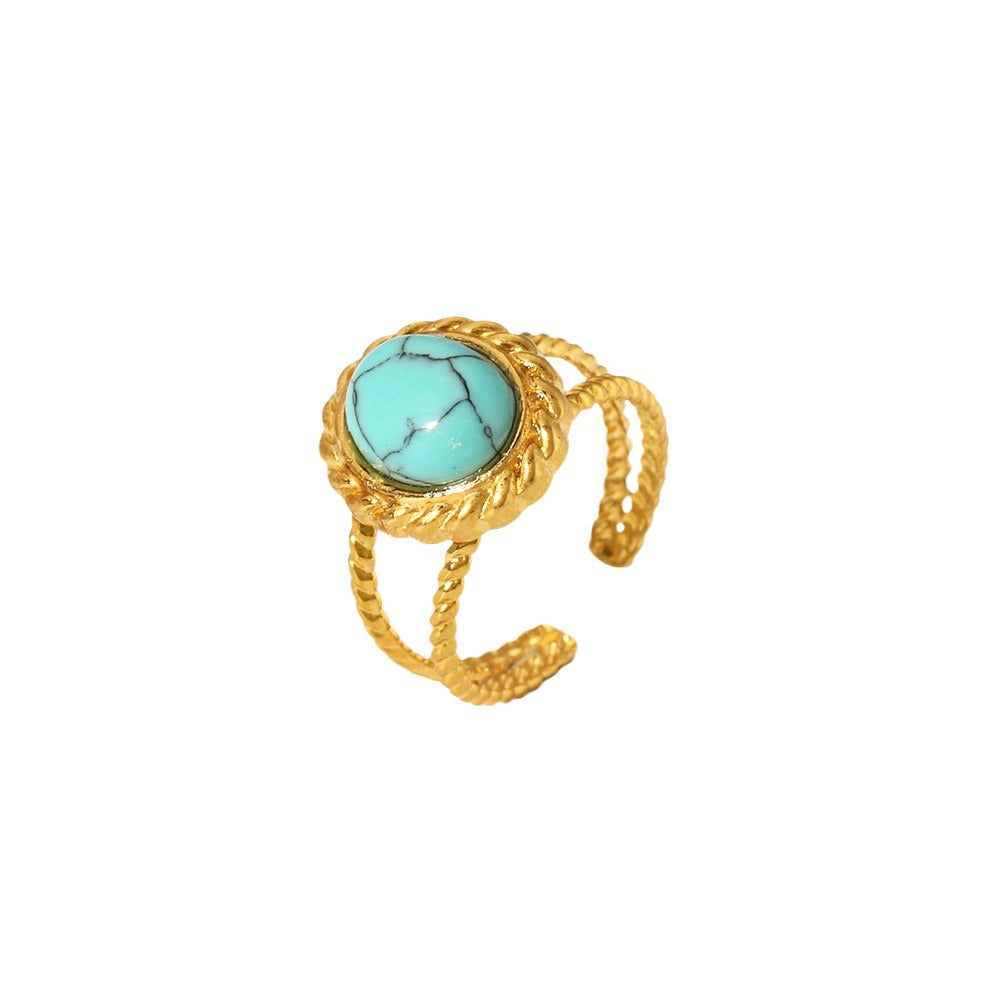 Wholesale Titanium Steel Turquoise Ring 18K Gold Plated Jewelry Accessory for Boutique Resale