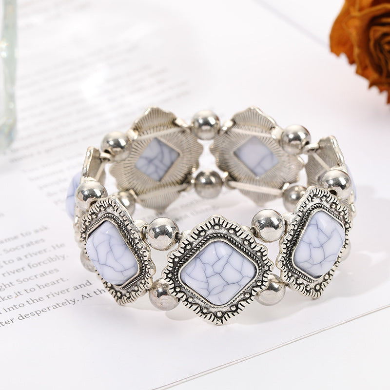 Wholesale Bohemian Ethnic Turquoise Bracelet Alloy Elastic Fashion Accessory Boutique Gift
