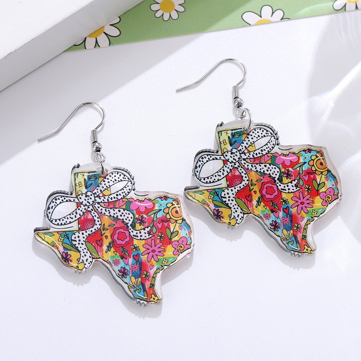 Wholesale Independence Day Colorful Bow Texas Map Western Style Acrylic Earrings