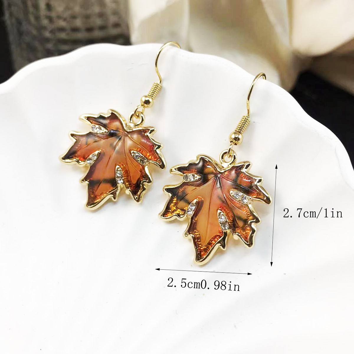 Wholesale vintage elegant orange maple leaf shape earrings
