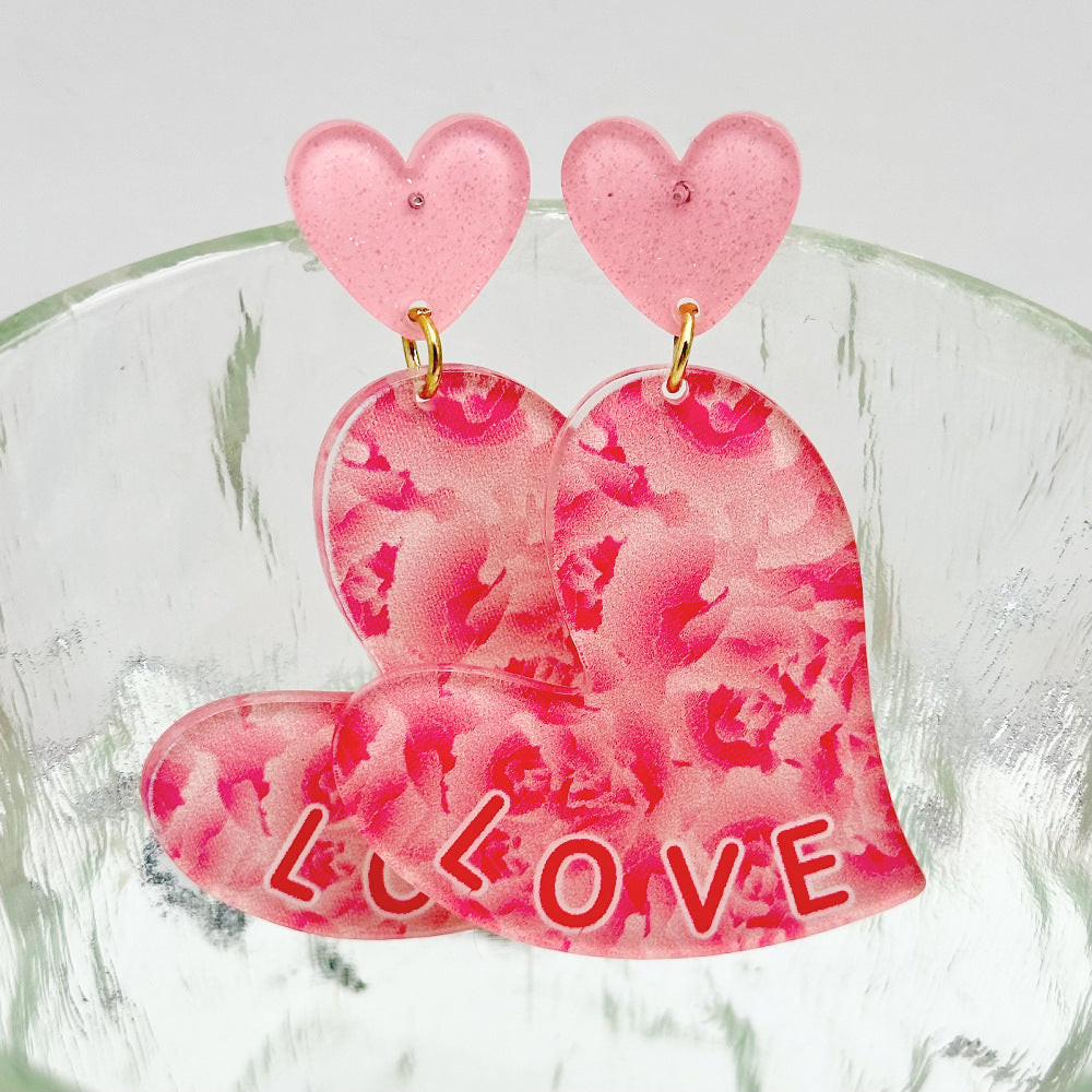 Wholesale acrylic love heart earrings Valentine's Day flame fluid earrings
