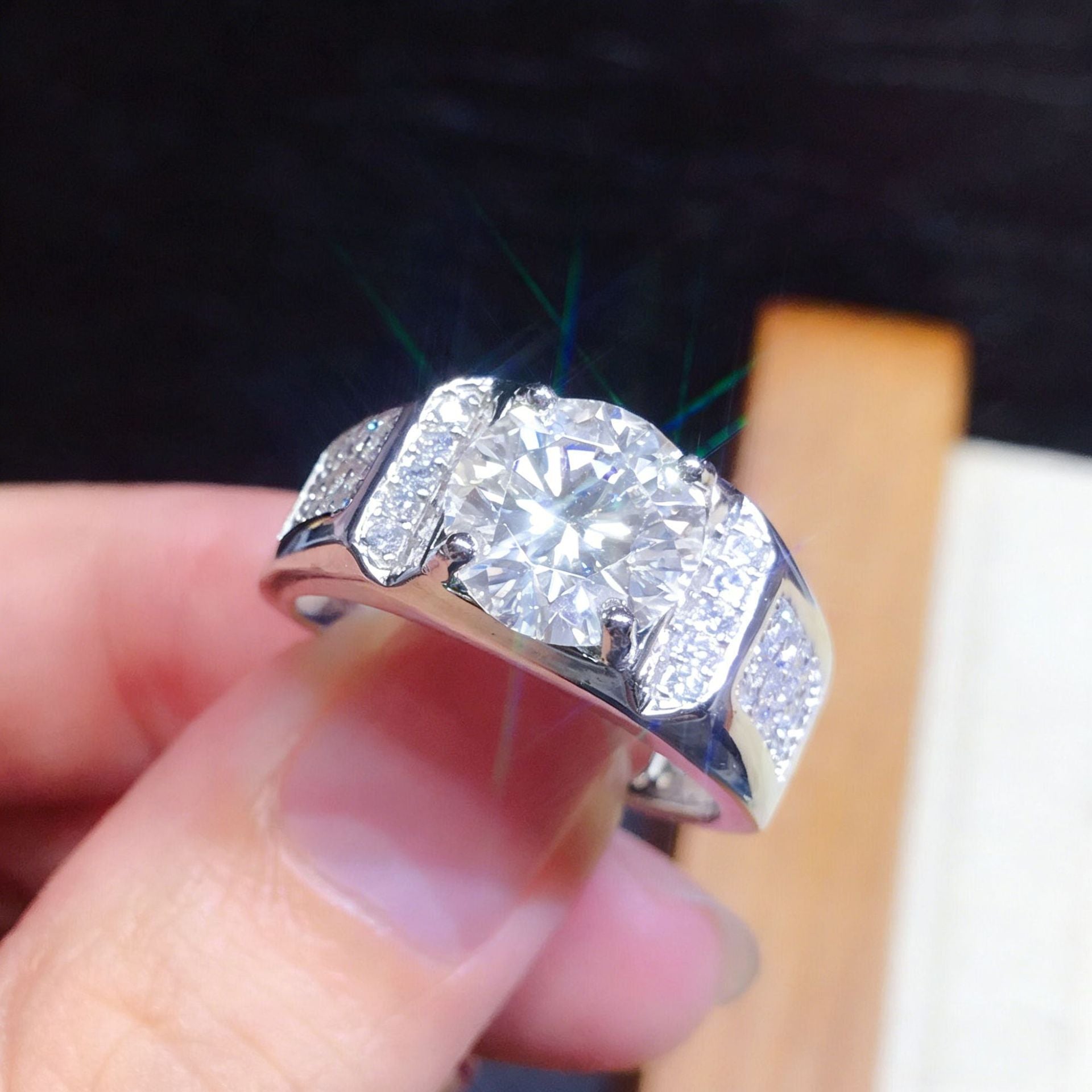 Wholesale Fashion Adjustable Open Ring Blue-Green Stone Geometric Shape Jewelry Accessory