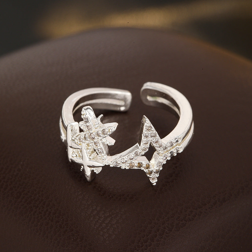 Wholesale Chic Star Moissanite Ring Gold Tone Copper Jewelry Accessory Gift Everyday Wear