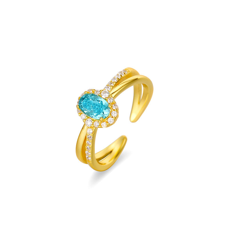 Wholesale Blue Zircon Ring S925 Sterling Silver Ice Flower Stone Jewelry