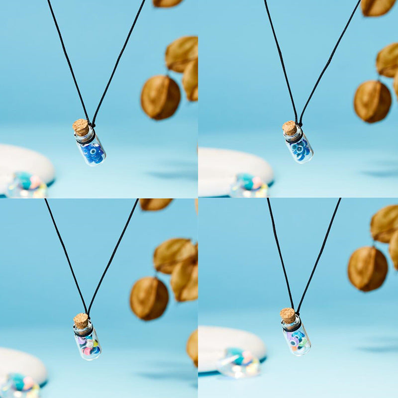 Wholesale  Fashion Devil's Eye Glass bottle pendant card wax rope necklace