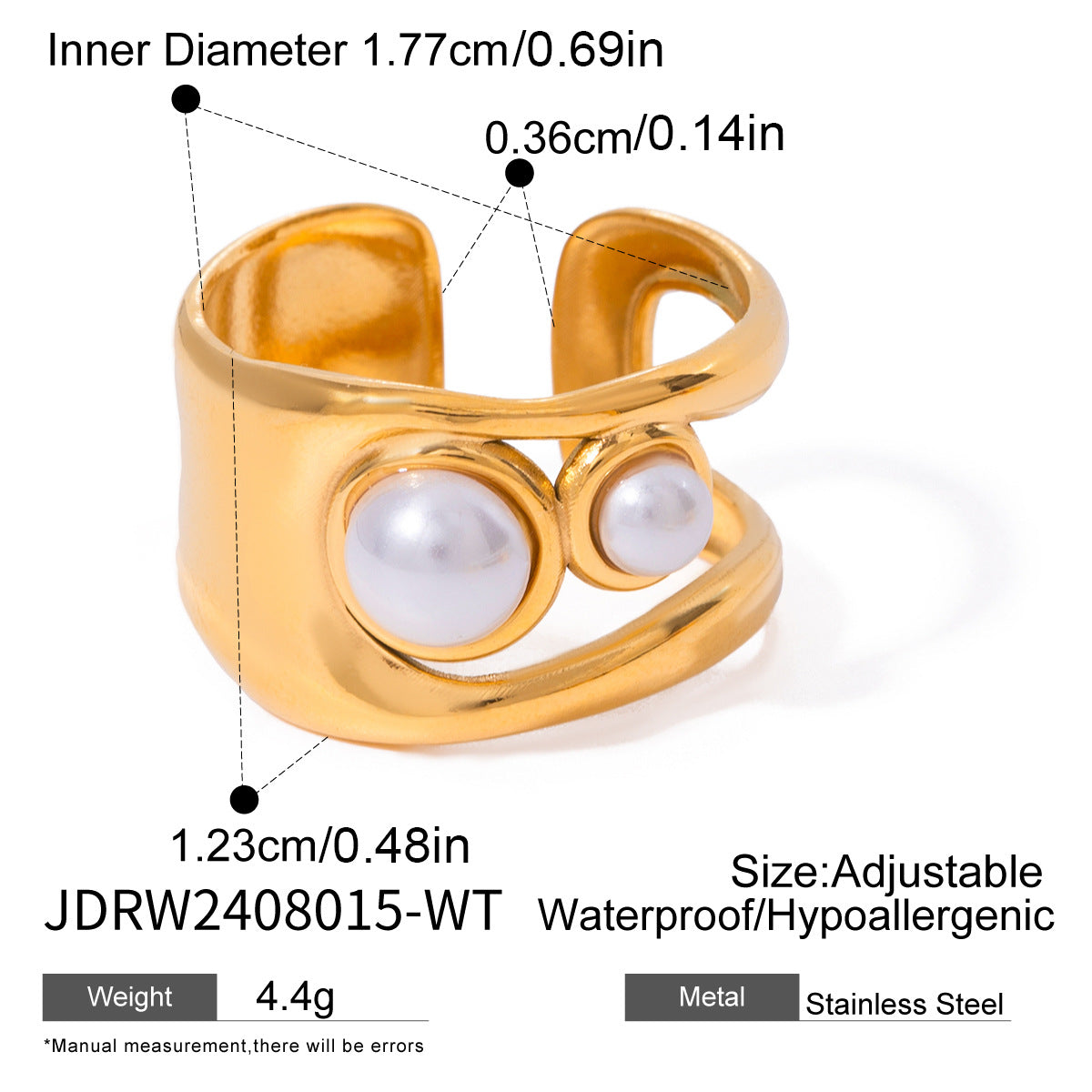 Wholesale 18k gold stainless steel round  pearl smooth hollow opening ring