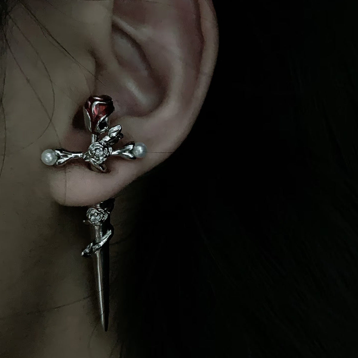 Wholesale  cross rose earrings thorn winding earrings