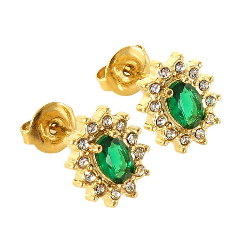 Wholesale Titanium steel multi-color zircon diamond stud earrings