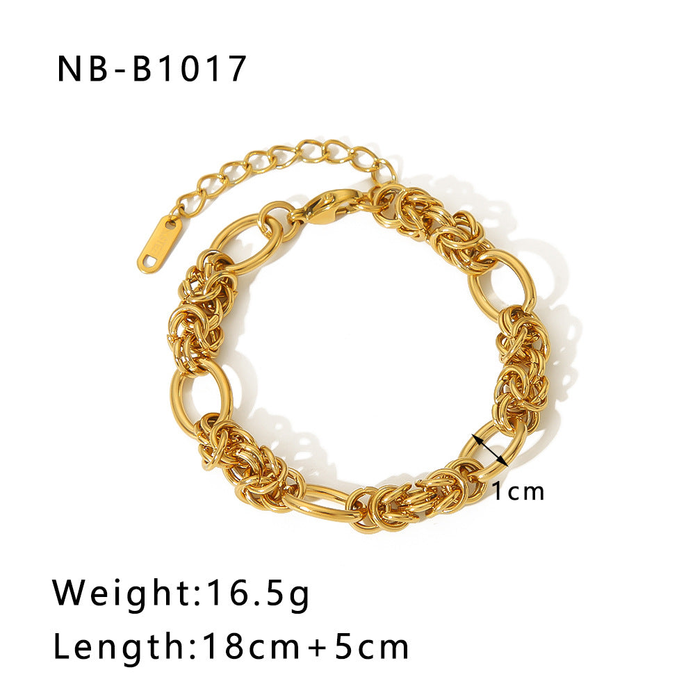 Wholesale Thick Chain Punk Style Stainless Steel 24K Gold Hand Braided Chain Bracelet ACC-BT-Xiny011