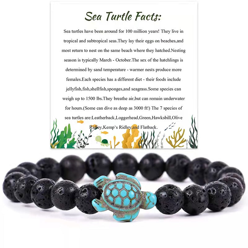 Wholesale 8mm Green Lava Rock White Turtle Bracelet