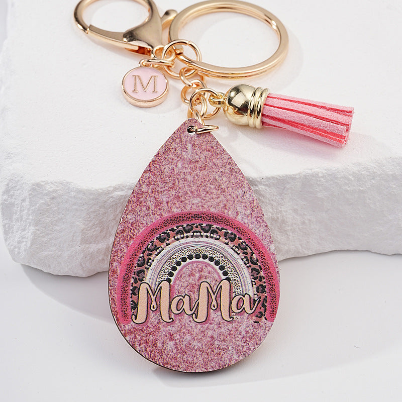 Wholesale Pink Leopard Pattern Arched Rainbow Keychain Pendant Mother's Day Gift Car Bag Keychain Pendant ACC-KC-HuiWen006