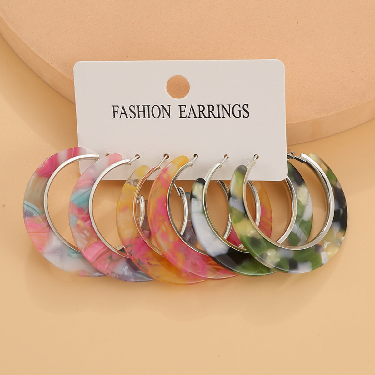 Wholesale Modern Acetate C-Shaped Round Earrings Geometric Design Gift Jewelry Accessory