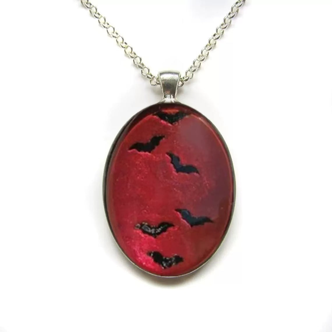 Wholesale Gothic Vampire Bat Pendant Necklace Black Glass Relief Trendy Jewelry Accessory