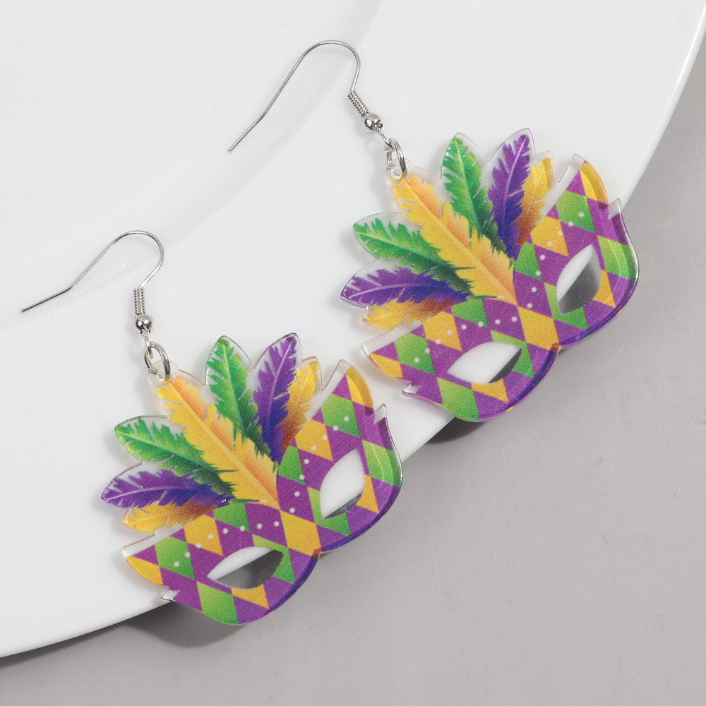 Wholesale carnival shiny exaggerated mask letters acrylic earrings