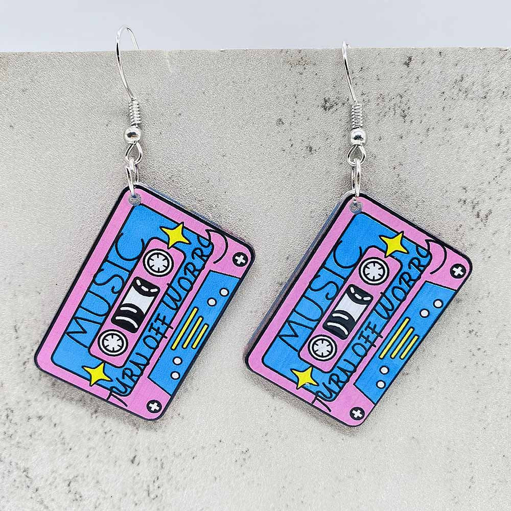 Wholesale Acrylic Retro Style Tape Earrings Record Game Console Earrings