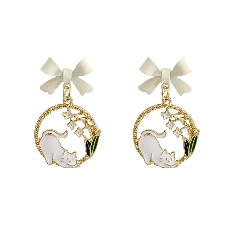 Wholesale Japanese Korean Style Cat Bow Earrings,  Alloy Clip-On Flower Design,  Fashion Accessory for Party Boutique Resale