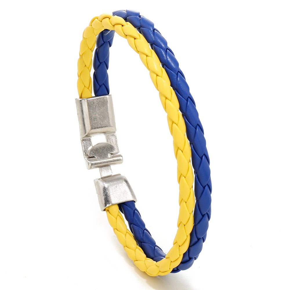 Wholesale Faux Leather Brazil Flag Color Bracelet - Unisex Fashion Accessory Gift