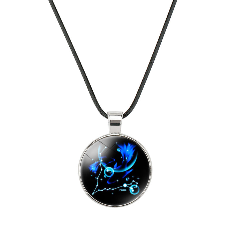 Wholesale  accessories classic twelve constellation Time gem round pendant necklace
