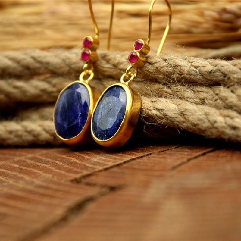 Wholesale Gold-Tone Alloy Drop Earrings with Lapis Lazuli,  Vintage Natural Style Fashion Accessory for Everyday Wear and Boutique Resale