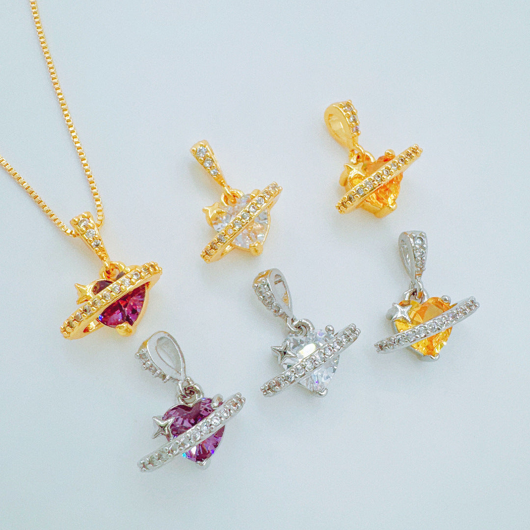 Wholesale Light Luxury Heart Pendant Necklace Copper Zircon Fashion Jewelry Accessory for Gift